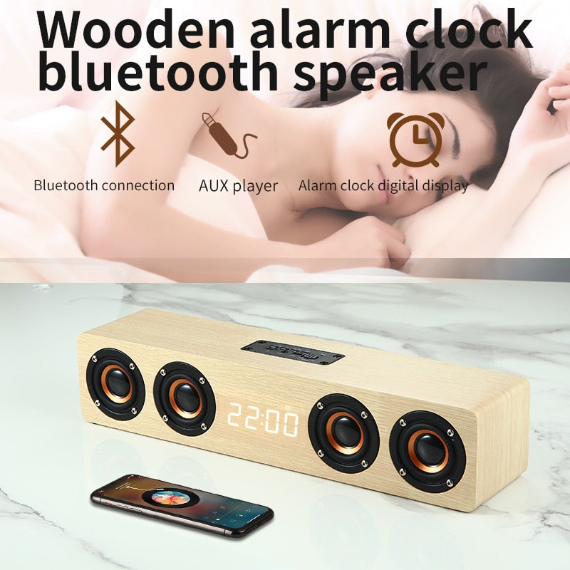 Wood Home Theater - Bluetooth Speaker + Alarm Clock Radio