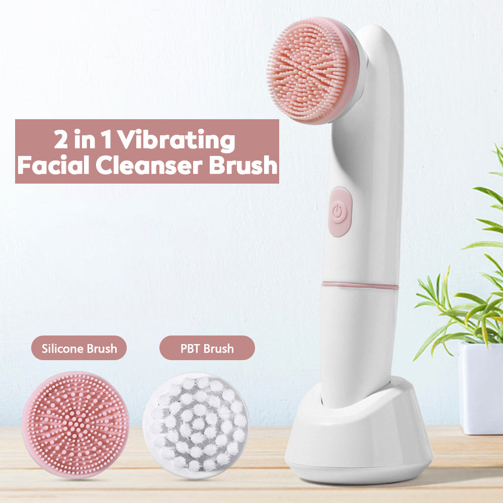 2-Speed 2-In-1 Silicone Facial Cleanser Sonic Vibration Face Wash