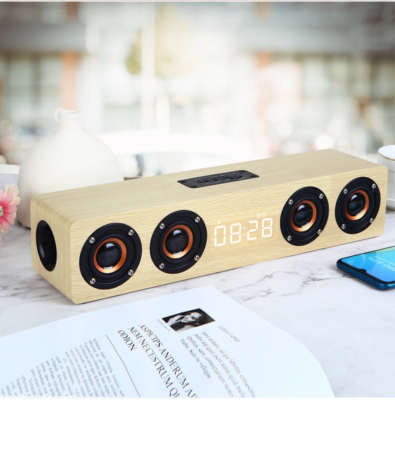 Wood Home Theater - Bluetooth Speaker + Alarm Clock Radio